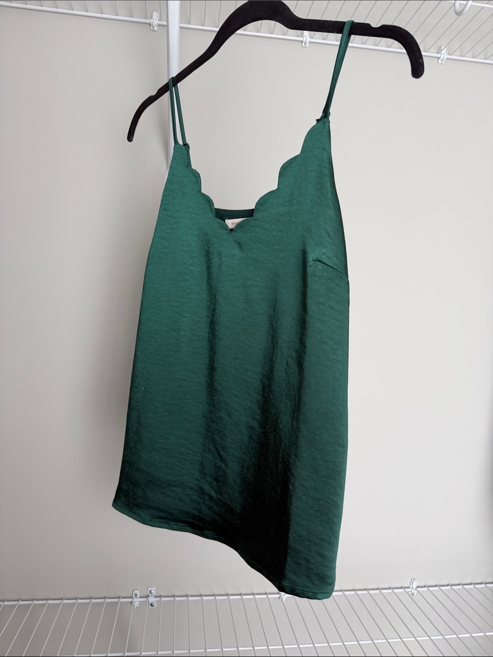 Skies Are Blue Emerald Green Scallop-Edge Satin Cami